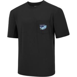 imageBASSDASH Mens UPF 50 Fishing Graphic TShirts Pocket Short Sleeve Shirt Quick Dry UV Sun Protection Casual Outdoor FS46MBlackBlue Marlin