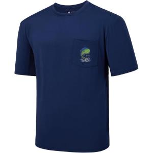 imageBASSDASH Mens UPF 50 Fishing Graphic TShirts Pocket Short Sleeve Shirt Quick Dry UV Sun Protection Casual Outdoor FS46MDark BlueMahi