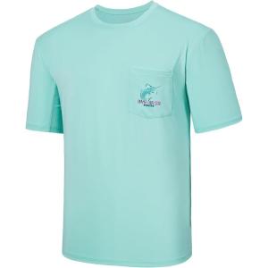 imageBASSDASH Mens UPF 50 Fishing Graphic TShirts Pocket Short Sleeve Shirt Quick Dry UV Sun Protection Casual Outdoor FS46MSeafoamJumping Marlin