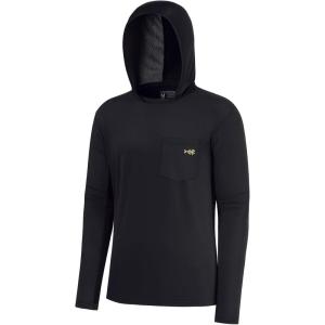 imageBASSDASH Mens UPF 50 Fishing Hoodie Shirts with Chest Pocket Lightweight UV Sun Protection Long Sleeve Hiking Sports FS34MBlack