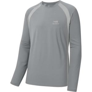 imageBASSDASH Mens UPF 50 WrinkleFree Fishing Shirt Long Sleeve Casual Tee with Breathable Mesh for Hiking Running SR01MRhino Grey