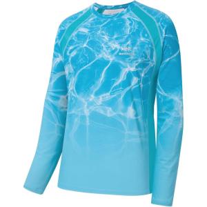 imageBASSDASH Mens UPF 50 WrinkleFree Fishing Shirt Long Sleeve Casual Tee with Breathable Mesh for Hiking Running SR01MRipple Water Gradient
