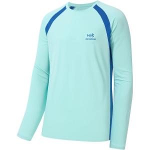 imageBASSDASH Mens UPF 50 WrinkleFree Fishing Shirt Long Sleeve Casual Tee with Breathable Mesh for Hiking Running SR01MSeafoam