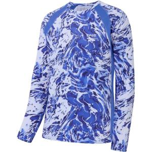 imageBASSDASH Mens UPF 50 WrinkleFree Fishing Shirt Long Sleeve Casual Tee with Breathable Mesh for Hiking Running SR01MWater Wave Camo