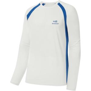 imageBASSDASH Mens UPF 50 WrinkleFree Fishing Shirt Long Sleeve Casual Tee with Breathable Mesh for Hiking Running SR01MWhiteVivid Blue Mesh