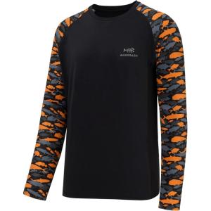 imageBASSDASH UPF 50 Fishing Tee for Men Camo Long Sleeve Shirt Quick Dry SweatshirtsBlackBlack  Orange Fishes