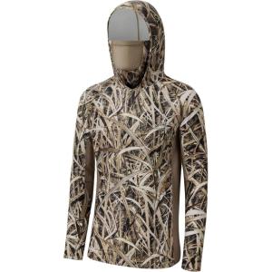 imageBASSDASH UPF 50 Mens Hunting Shirts with Mask Long Sleeve Camo Fishing HoodieDried Reeds