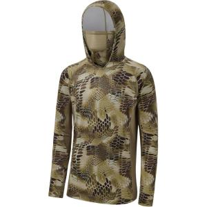 imageBASSDASH UPF 50 Mens Hunting Shirts with Mask Long Sleeve Camo Fishing HoodieHighland 