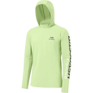 imageBASSDASH UPF 50 Mens UV Sun Protection Long Sleeve Performance Fishing Hoodie Hooded ShirtsApple GreenDark Grey Logo