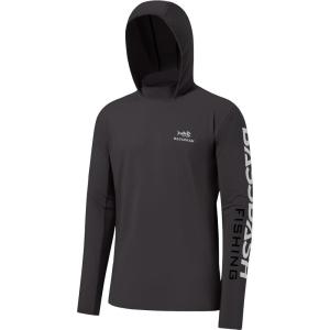 imageBASSDASH UPF 50 Mens UV Sun Protection Long Sleeve Performance Fishing Hoodie Hooded ShirtsDark GreyGrey Logo