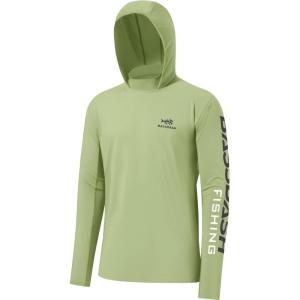 imageBASSDASH UPF 50 Mens UV Sun Protection Long Sleeve Performance Fishing Hoodie Hooded ShirtsLintDark Grey Logo