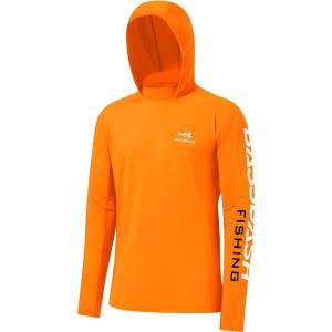 imageBASSDASH UPF 50 Mens UV Sun Protection Long Sleeve Performance Fishing Hoodie Hooded ShirtsOrangeWhite Logo