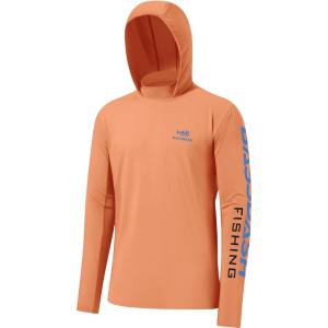 imageBASSDASH UPF 50 Mens UV Sun Protection Long Sleeve Performance Fishing Hoodie Hooded ShirtsPeachVivid Blue Logo
