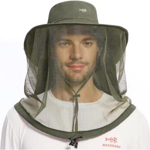 imageBASSDASH UPF 50 Mosquito Net Hat with Stowable Neck Flap for Men Women Outdoor Fishing Hiking Camping Gardening FH17Army Green
