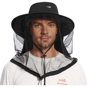 imageBASSDASH UPF 50 Mosquito Net Hat with Stowable Neck Flap for Men Women Outdoor Fishing Hiking Camping Gardening FH17Black