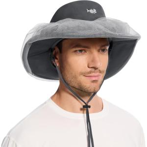 imageBASSDASH UPF 50 Mosquito Net Hat with Stowable Neck Flap for Men Women Outdoor Fishing Hiking Camping Gardening FH17Dark Grey