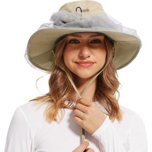 imageBASSDASH UPF 50 Mosquito Net Hat with Stowable Neck Flap for Men Women Outdoor Fishing Hiking Camping Gardening FH17Khaki