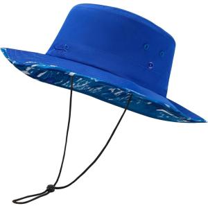 imageBASSDASH UPF 50 Patterned Under Brim Foldable Lightweight Bucket Sun Hats for Fishing Hiking Safari Men Women FH18Royal BlueBlue Ocean Water