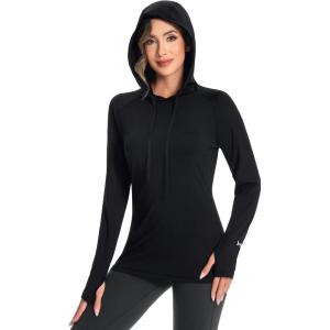 imageBASSDASH Womens UPF 50 Hiking Fishing Hoodie UV Shirt Long Sleeve Outdoor Activewear Breathable Lightweight StretchBlack