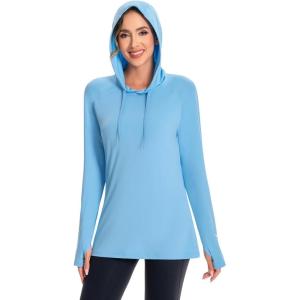 imageBASSDASH Womens UPF 50 Hiking Fishing Hoodie UV Shirt Long Sleeve Outdoor Activewear Breathable Lightweight StretchCarolina