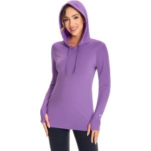 imageBASSDASH Womens UPF 50 Hiking Fishing Hoodie UV Shirt Long Sleeve Outdoor Activewear Breathable Lightweight StretchLight Purple