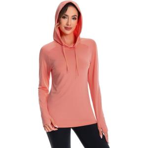 imageBASSDASH Womens UPF 50 Hiking Fishing Hoodie UV Shirt Long Sleeve Outdoor Activewear Breathable Lightweight StretchPeach Amber