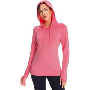 imageBASSDASH Womens UPF 50 Hiking Fishing Hoodie UV Shirt Long Sleeve Outdoor Activewear Breathable Lightweight StretchPink
