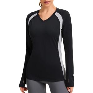 imageBASSDASH Womens UPF 50 WrinkleFree Fishing Shirt Long Sleeve V Neck Breathable Sun Protection TShirt for Hiking SR01WBlack