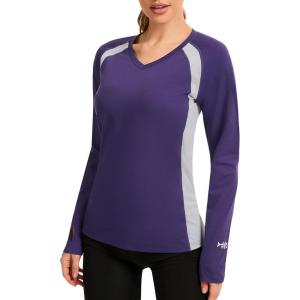 imageBASSDASH Womens UPF 50 WrinkleFree Fishing Shirt Long Sleeve V Neck Breathable Sun Protection TShirt for Hiking SR01WBlackberry Cordial