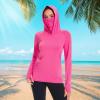 imageBASSDASH Womens UPF 50 Sun Protection Hoodie with Face Mask Neck Gaiter Breathable Long Sleeve Shirt for Hiking FishingRose Red