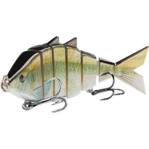 imageBASSDASH Bone Swimbait Multi Jointed Hard Fishing Lure for Bass Trout Bluegill Pike with Angled Cut Segments 37in066ozEmerald Shiner