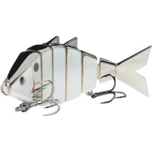 imageBASSDASH Bone Swimbait Multi Jointed Hard Fishing Lure for Bass Trout Bluegill Pike with Angled Cut Segments 37in066ozWhite Shad