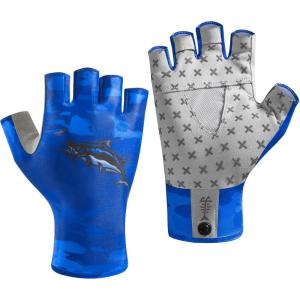 imageBASSDASH Unisex UPF 50 Half Finger Sun Gloves Fingerless Breathable UV Protection for Fishing Hiking Kayaking Rowing FG02Blue CamoCatfish