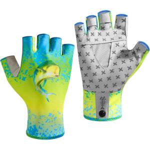 imageBASSDASH Unisex UPF 50 Half Finger Sun Gloves Fingerless Breathable UV Protection for Fishing Hiking Kayaking Rowing FG02Mahi