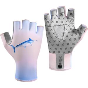 imageBASSDASH Unisex UPF 50 Half Finger Sun Gloves Fingerless Breathable UV Protection for Fishing Hiking Kayaking Rowing FG02Pink GradientMarlin