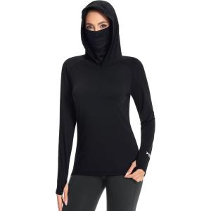 imageBASSDASH Womens UPF 50 Sun Protection Hoodie with Face Mask Neck Gaiter Breathable Long Sleeve Shirt for Hiking FishingBlack