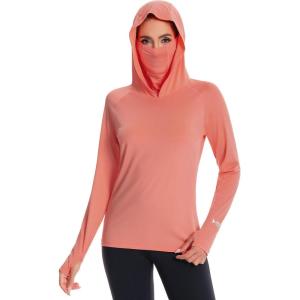 imageBASSDASH Womens UPF 50 Sun Protection Hoodie with Face Mask Neck Gaiter Breathable Long Sleeve Shirt for Hiking FishingPeach Amber