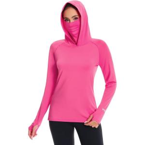 imageBASSDASH Womens UPF 50 Sun Protection Hoodie with Face Mask Neck Gaiter Breathable Long Sleeve Shirt for Hiking FishingRose Red