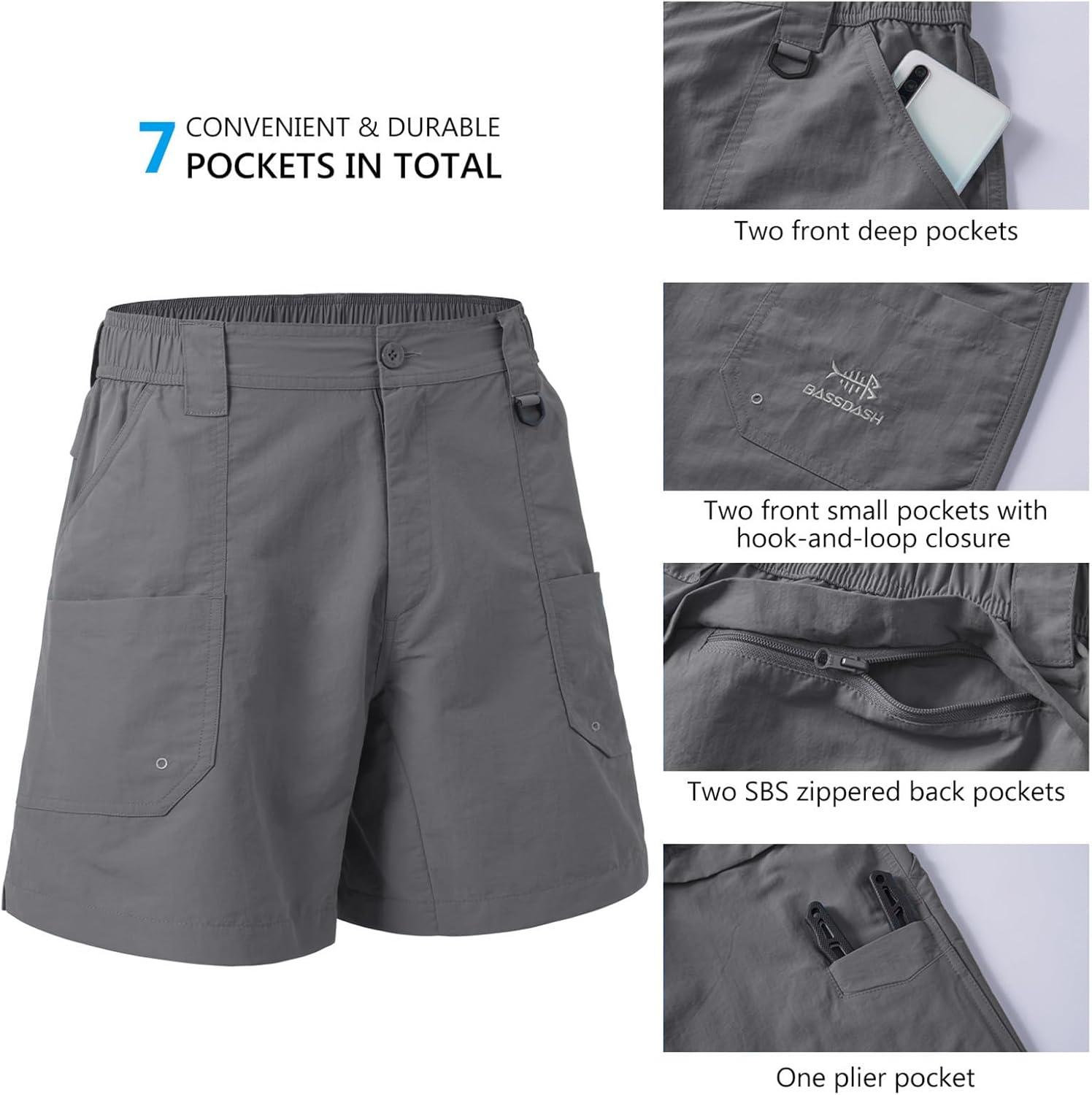imageBASSDASH Mens 6quot Fishing Shorts UPF 50 Water Resistant Quick Dry Hiking Cargo Shorts with Multi PocketDark Grey