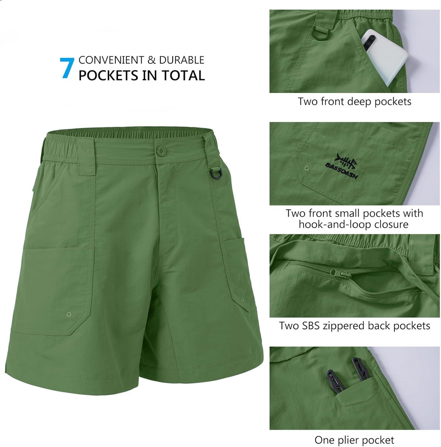 imageBASSDASH Mens 6quot Fishing Shorts UPF 50 Water Resistant Quick Dry Hiking Cargo Shorts with Multi PocketGreen