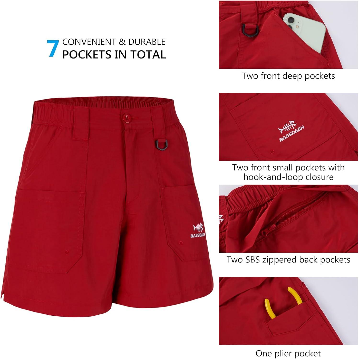 imageBASSDASH Mens 6quot Fishing Shorts UPF 50 Water Resistant Quick Dry Hiking Cargo Shorts with Multi PocketRed