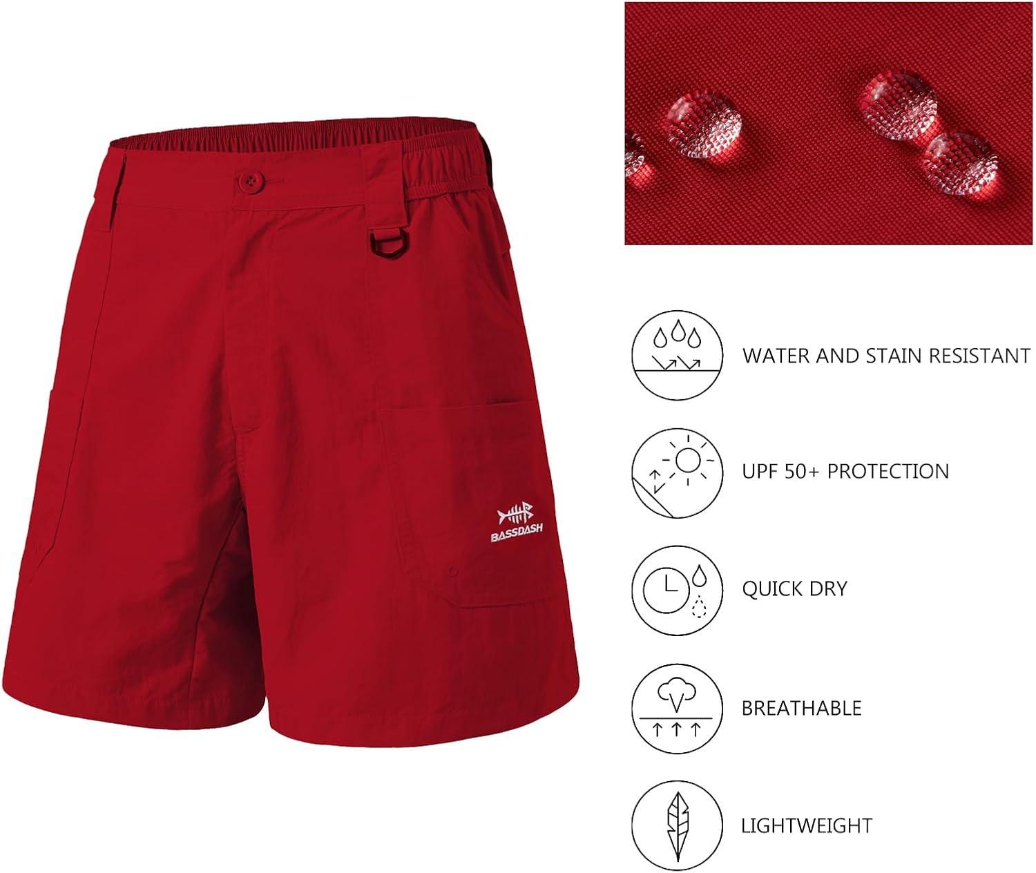 imageBASSDASH Mens 6quot Fishing Shorts UPF 50 Water Resistant Quick Dry Hiking Cargo Shorts with Multi PocketRed