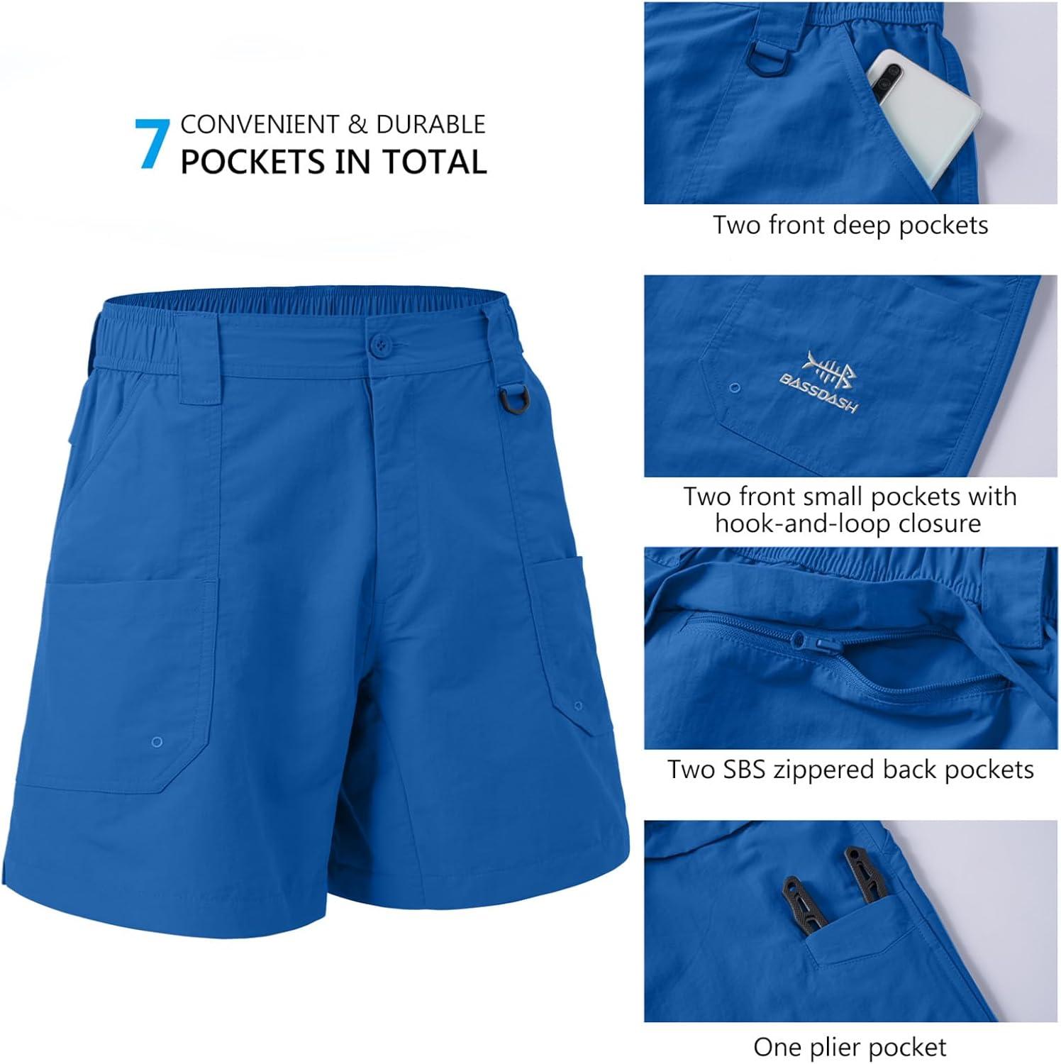 imageBASSDASH Mens 6quot Fishing Shorts UPF 50 Water Resistant Quick Dry Hiking Cargo Shorts with Multi PocketVivid Blue
