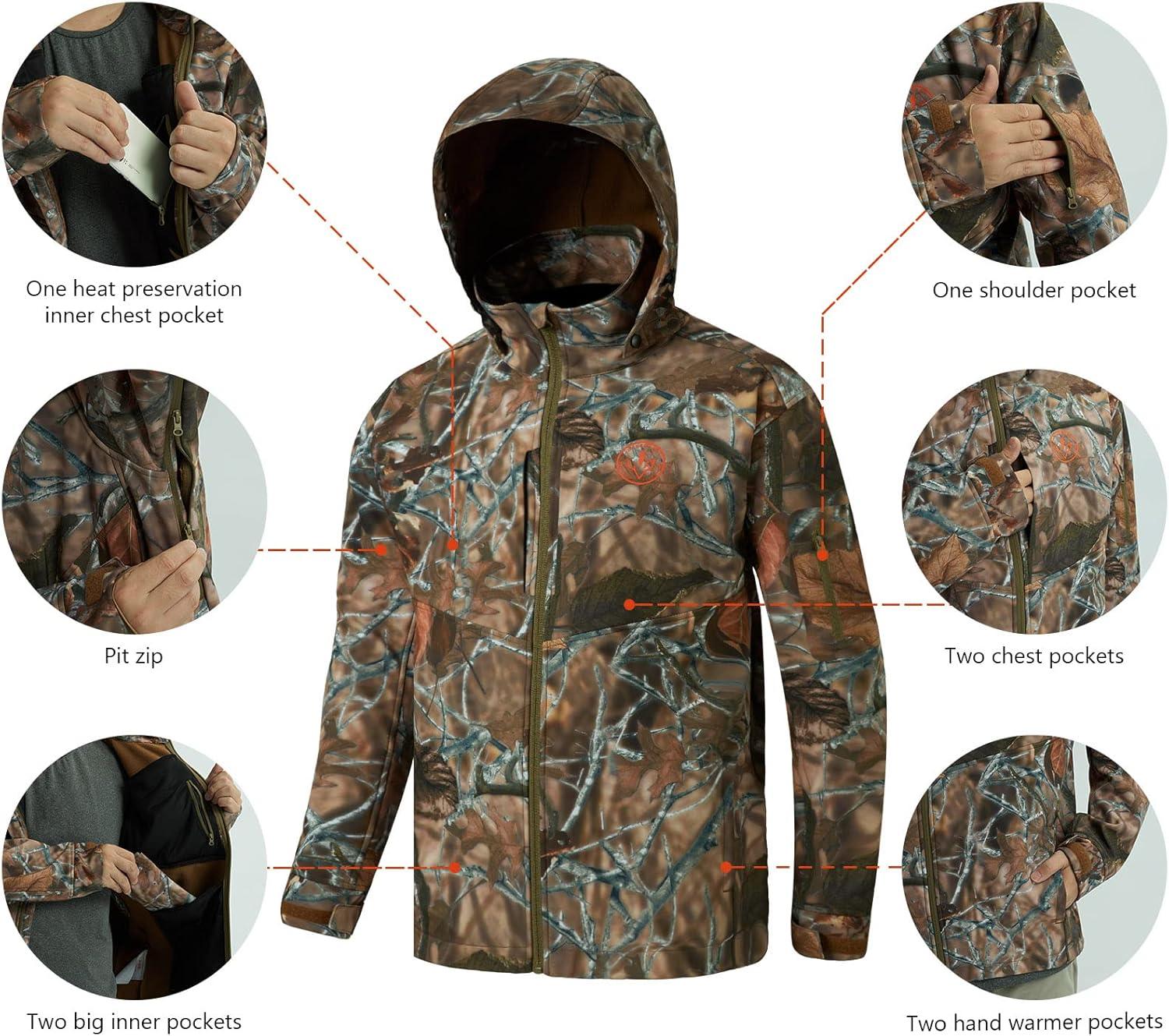 imageBASSDASH Splice Insulated Hunting Fishing Softshell Jackets with Face Cover Water Resistant for Men Windproof Fleeced Coat