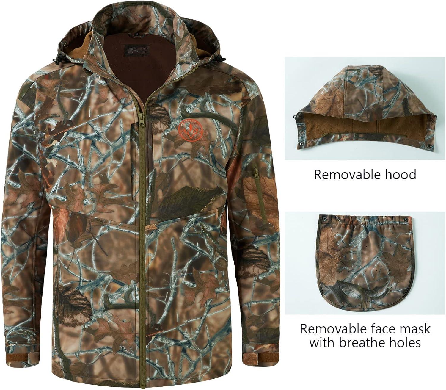 imageBASSDASH Splice Insulated Hunting Fishing Softshell Jackets with Face Cover Water Resistant for Men Windproof Fleeced Coat