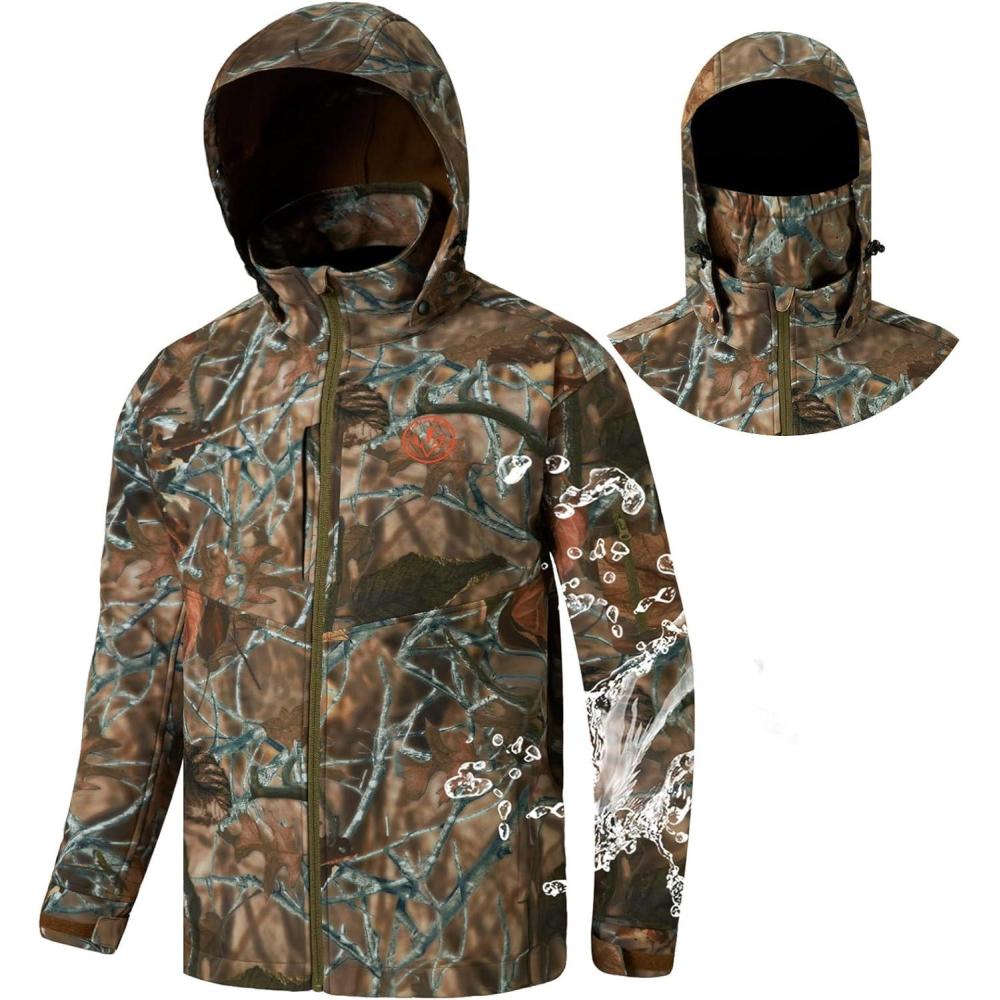 imageBASSDASH Splice Insulated Hunting Fishing Softshell Jackets with Face Cover Water Resistant for Men Windproof Fleeced Coat