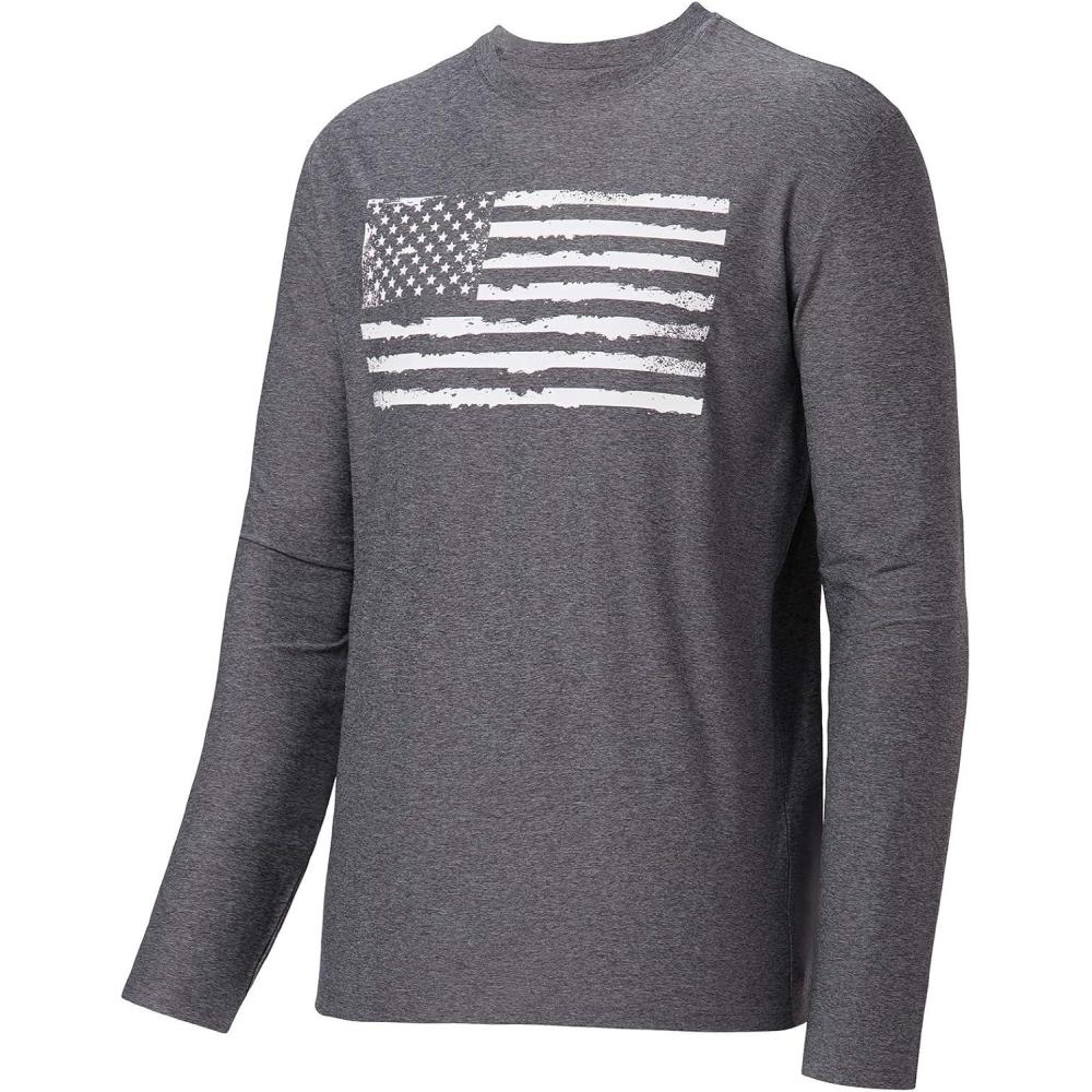imageBASSDASH Vintage American Patriotic Flag Mens Fishing Shirt Long Short Sleeve