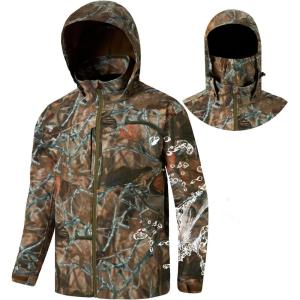 imageBASSDASH Splice Insulated Hunting Fishing Softshell Jackets with Face Cover Water Resistant for Men Windproof Fleeced Coat