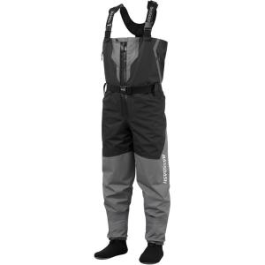 imageBASSDASH VORTEXIS Mens Zippered Breathable Chest Waders Waterproof for Fly Fishing Hunting Stocking Foot LightweightBlackGrey