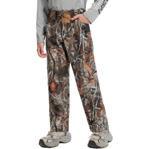 imageBASSDASH Invis Kids Youth Stretch Hunting Pants Water Resistant Breathable Camo Cargo Fishing PantAutumn Forest